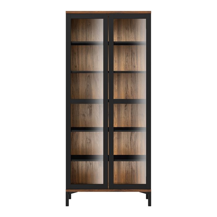 Roomers Glazed Display Cabinet with 2 Doors in Walnut Finish