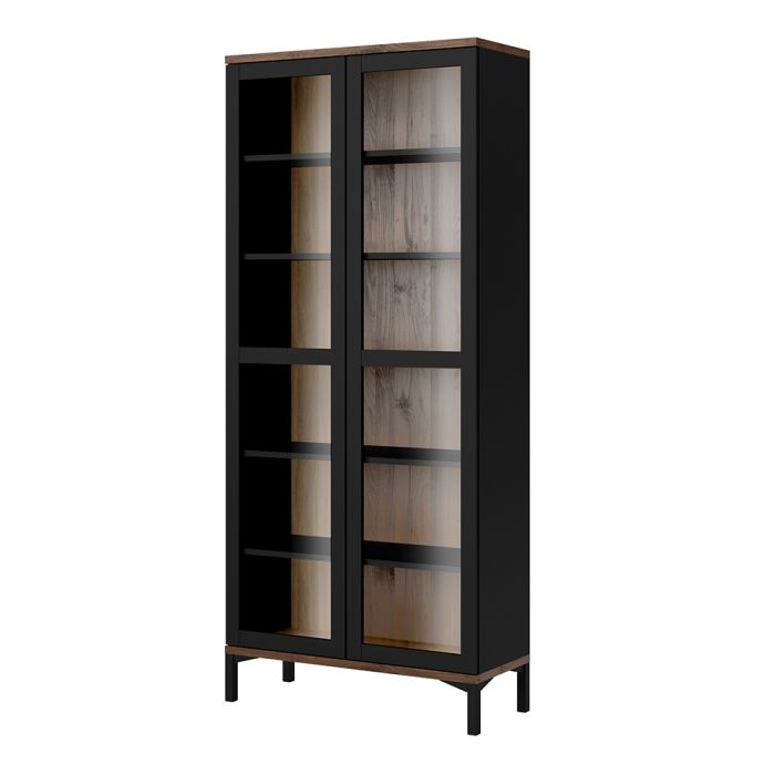 Roomers Glazed Display Cabinet with 2 Doors in Walnut Finish