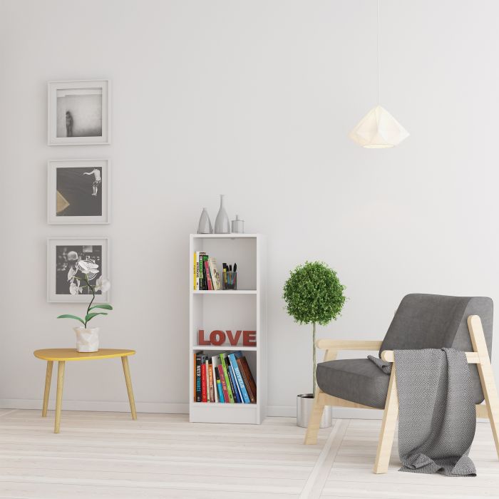 Basic Low Narrow 2 Shelf Bookcase in White