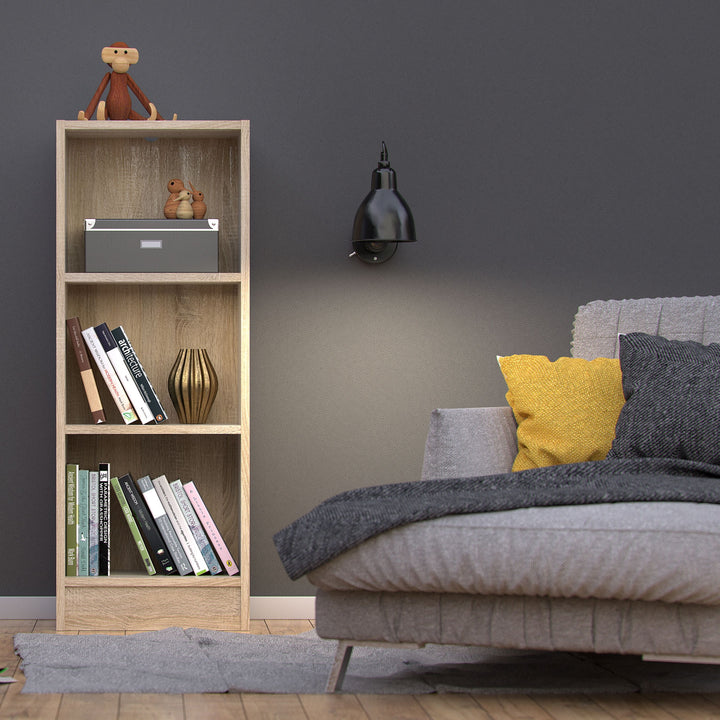 Basic Low Narrow Bookcase with 2 Shelves in Oak