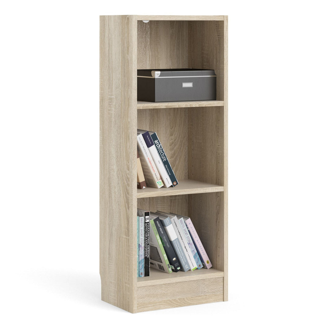 Basic Low Narrow Bookcase with 2 Shelves in Oak