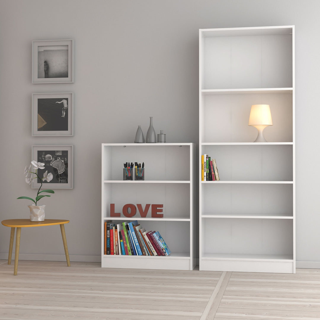 Basic Low Wide 2 Shelf Bookcase in White