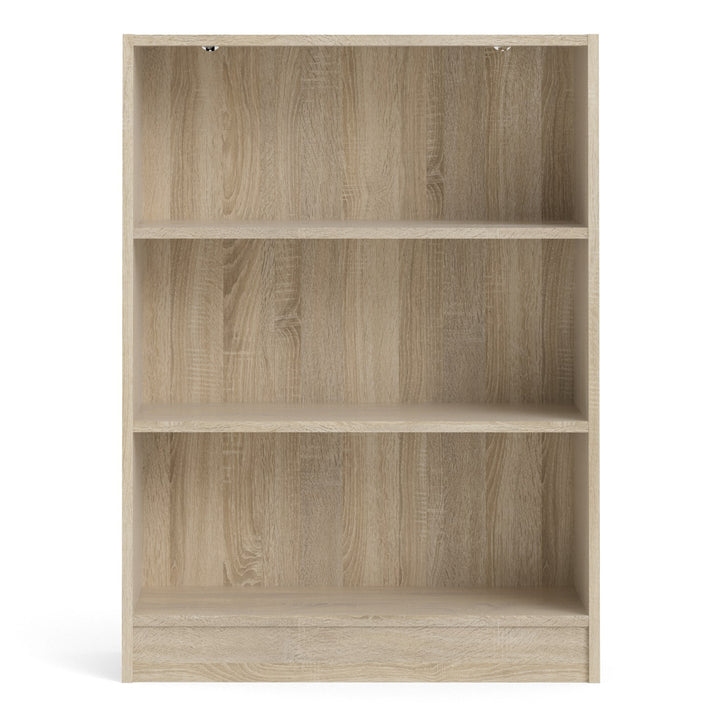Basic Low Wide 2 Shelf Bookcase in Oak