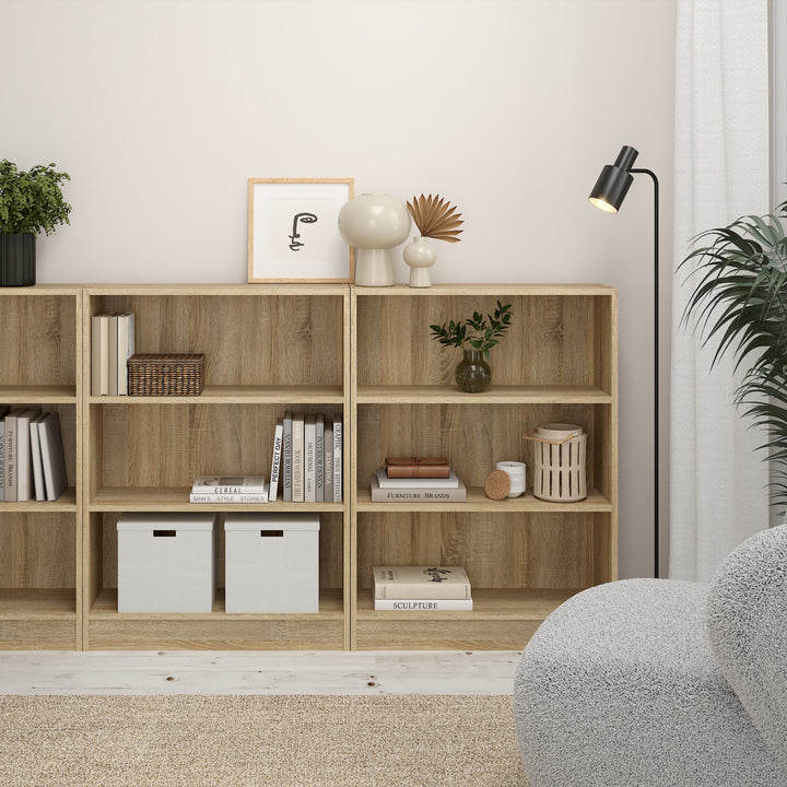 Basic Low Wide 2 Shelf Bookcase in Oak