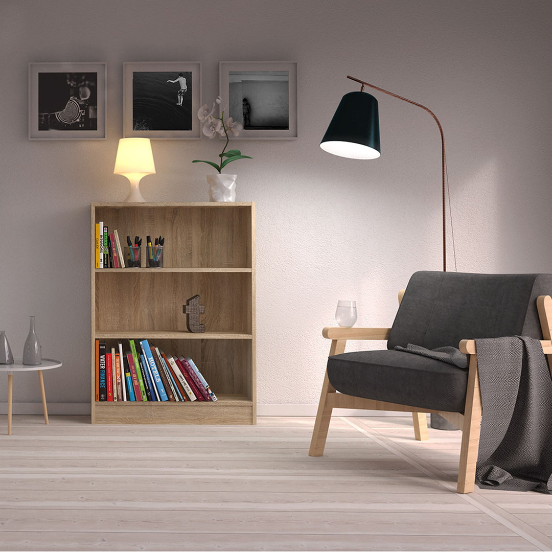 Basic Low Wide 2 Shelf Bookcase in Oak