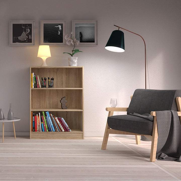 Basic Low Wide 2 Shelf Bookcase in Oak