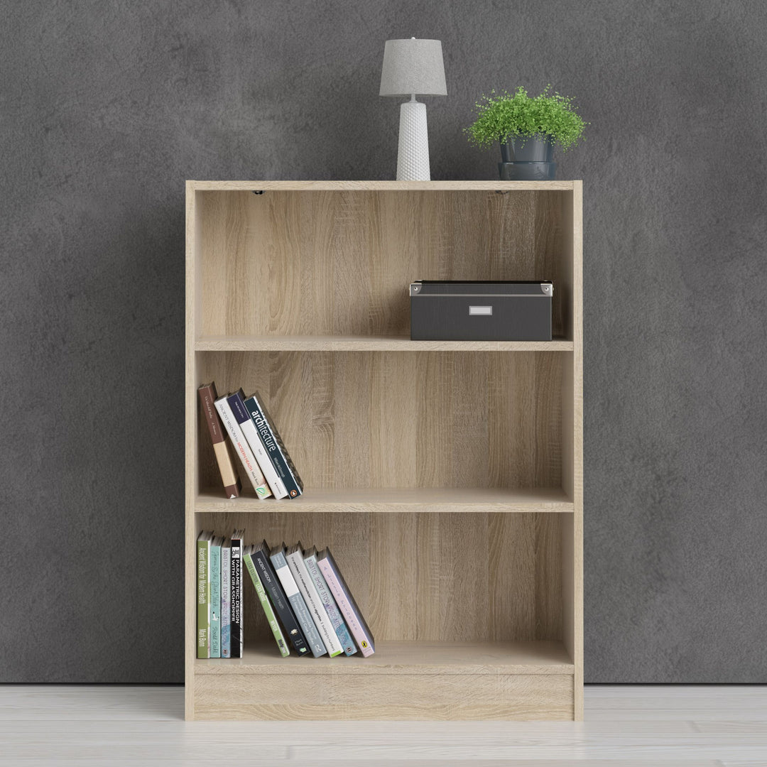 Basic Low Wide 2 Shelf Bookcase in Oak