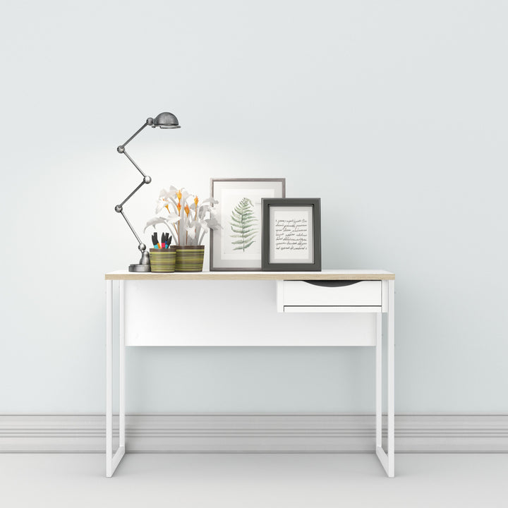 Function Plus Desk White with Oak Trim 1 Drawer