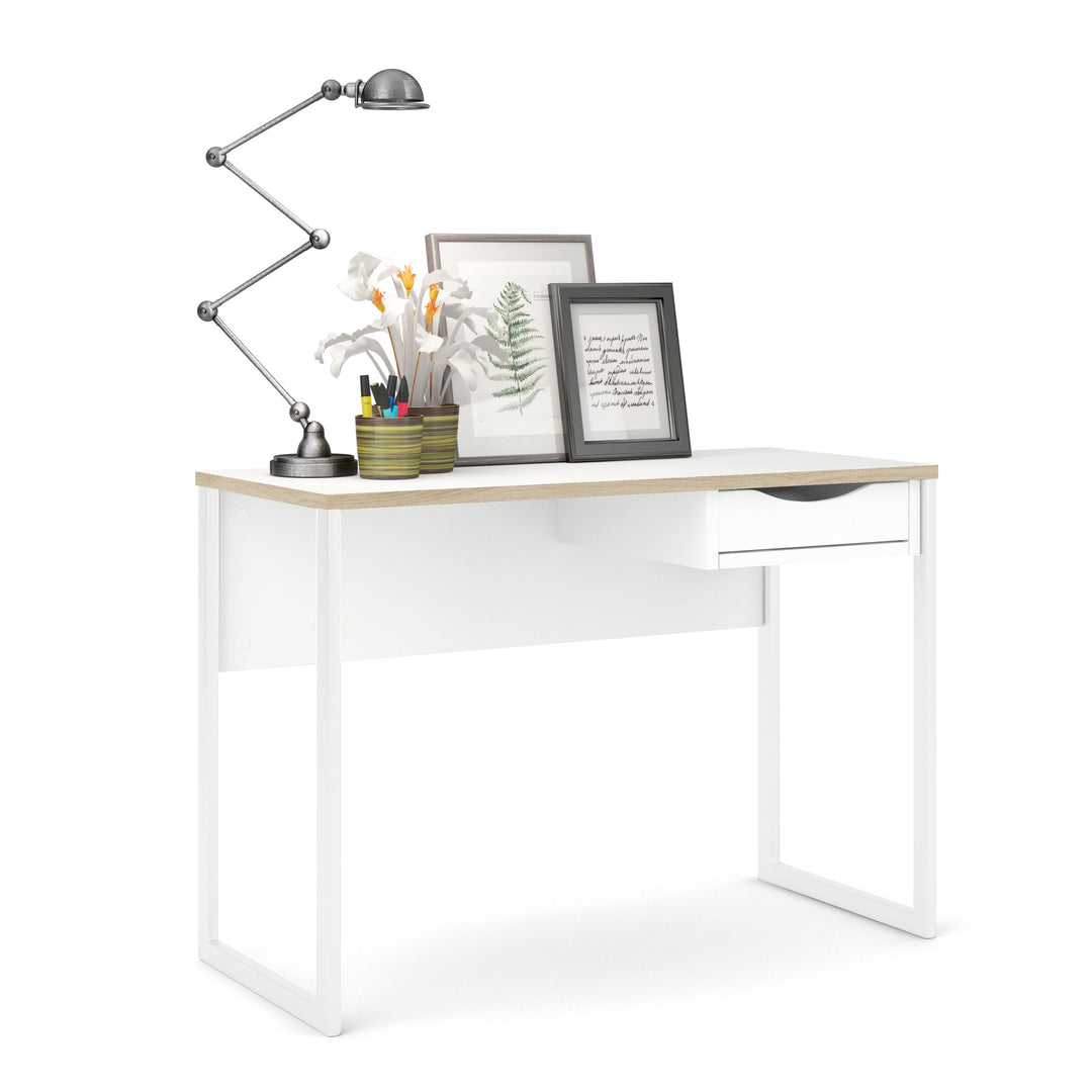 Function Plus Desk White with Oak Trim 1 Drawer