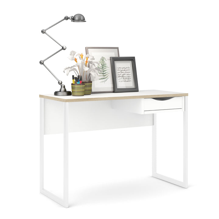 Function Plus Desk White with Oak Trim 1 Drawer