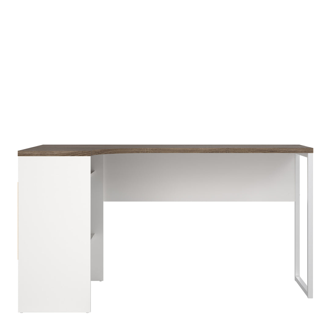 Function Plus Corner Desk White and Truffle Oak 2 Drawers