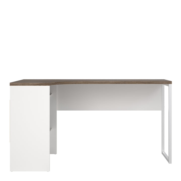 Function Plus Corner Desk White and Truffle Oak 2 Drawers