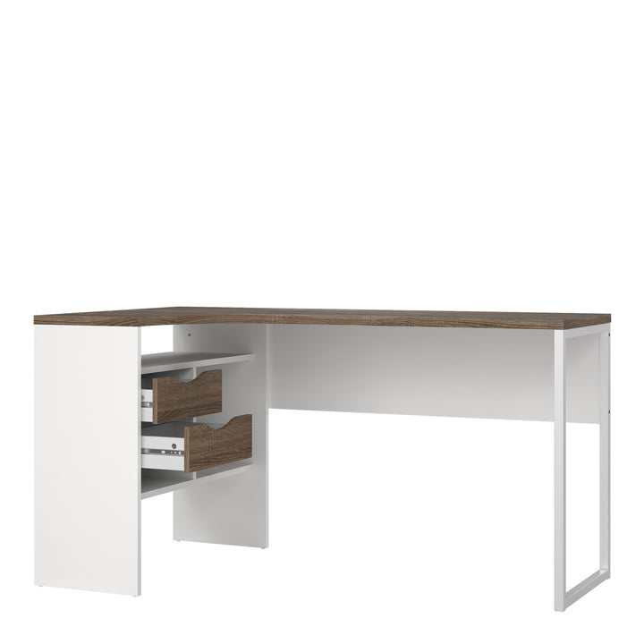 Function Plus Corner Desk White and Truffle Oak 2 Drawers