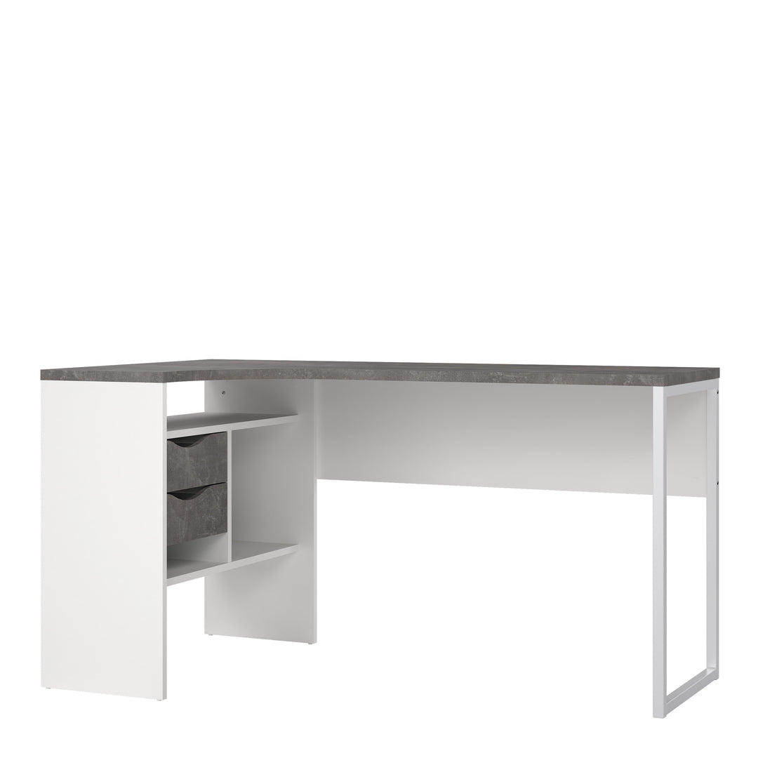 Function Plus Corner Desk White and Grey 2 Drawers
