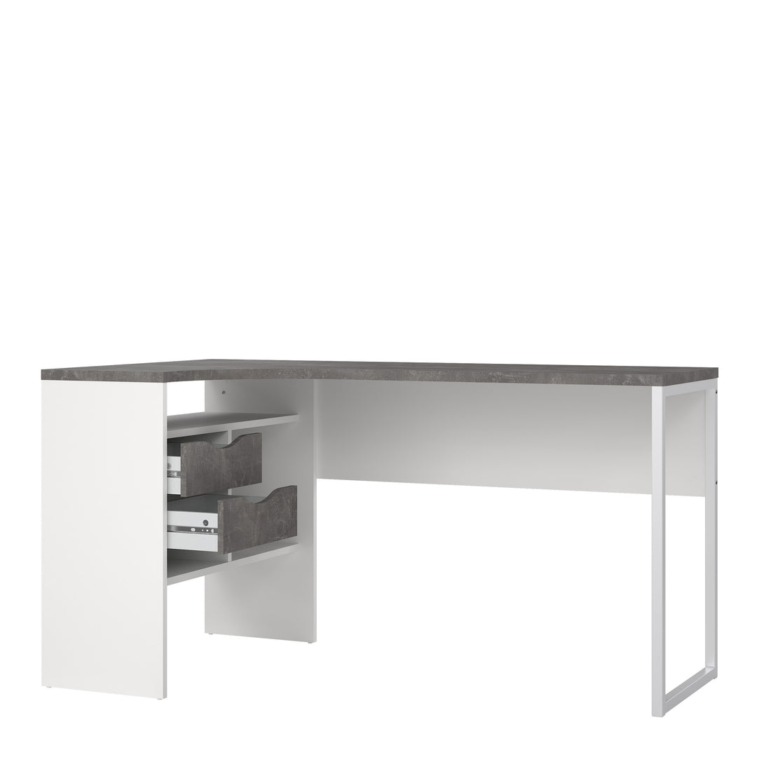 Function Plus Corner Desk White and Grey 2 Drawers