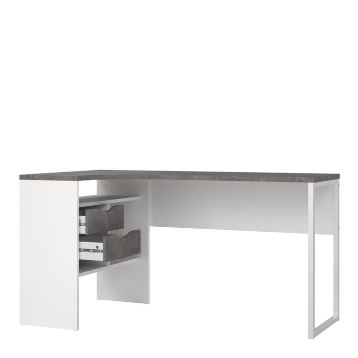 Function Plus Corner Desk White and Grey 2 Drawers