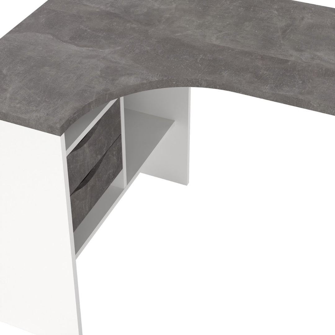 Function Plus Corner Desk White and Grey 2 Drawers