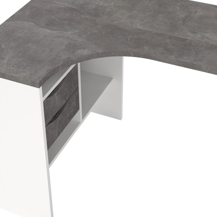 Function Plus Corner Desk White and Grey 2 Drawers
