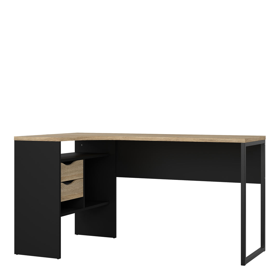 Function Plus Corner Desk with 2 Drawers in Black and Oak