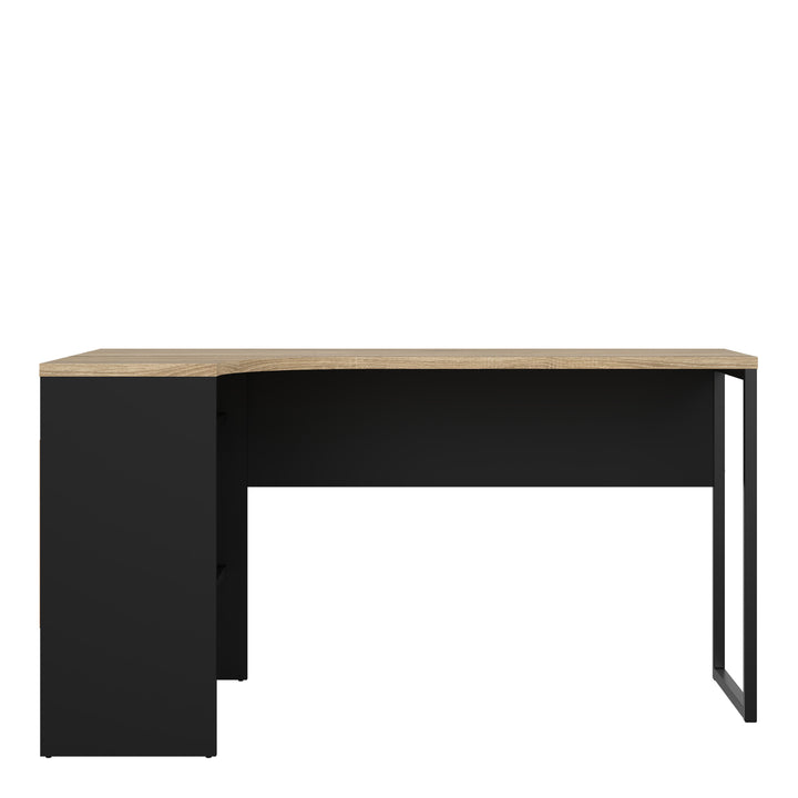 Function Plus Corner Desk with 2 Drawers in Black and Oak