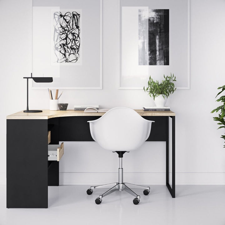 Function Plus Corner Desk with 2 Drawers in Black and Oak