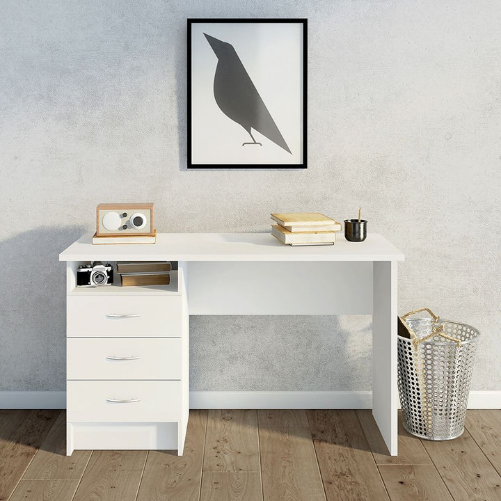 Function Plus Desk with 3 Drawers in White