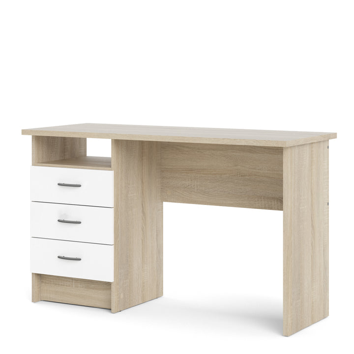 Function Plus Oak Desk 3 White Drawers
