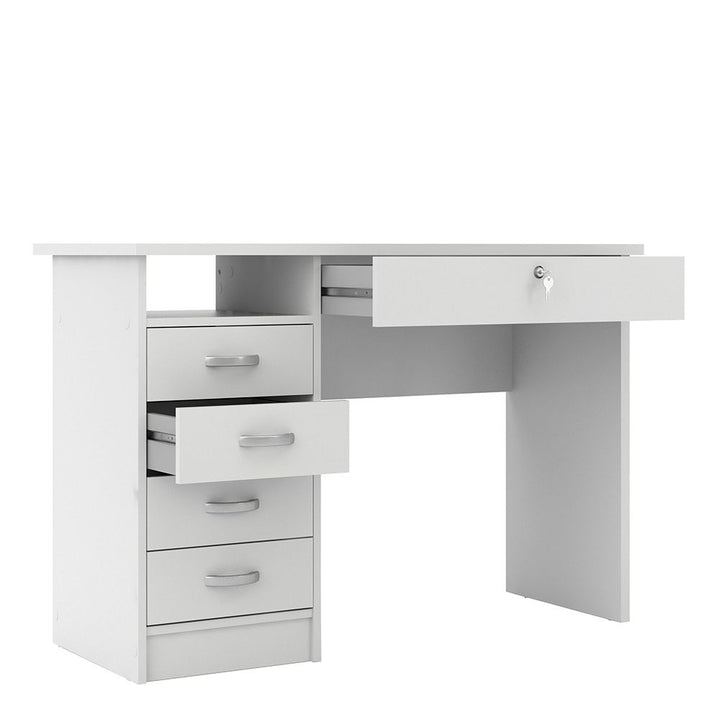 Function Plus Desk with 5 Drawers in White