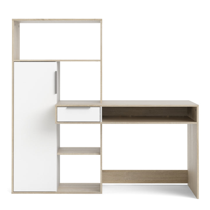 Function Plus Desk White and Oak with Drawer and Cupboard