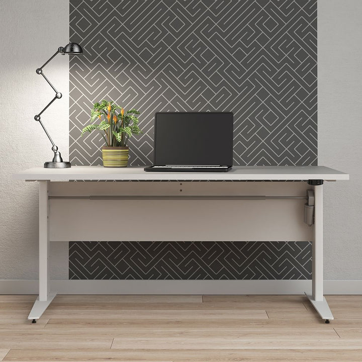 Prima Desk 150cm in White with Height Adjustable Electric Legs (Grey)