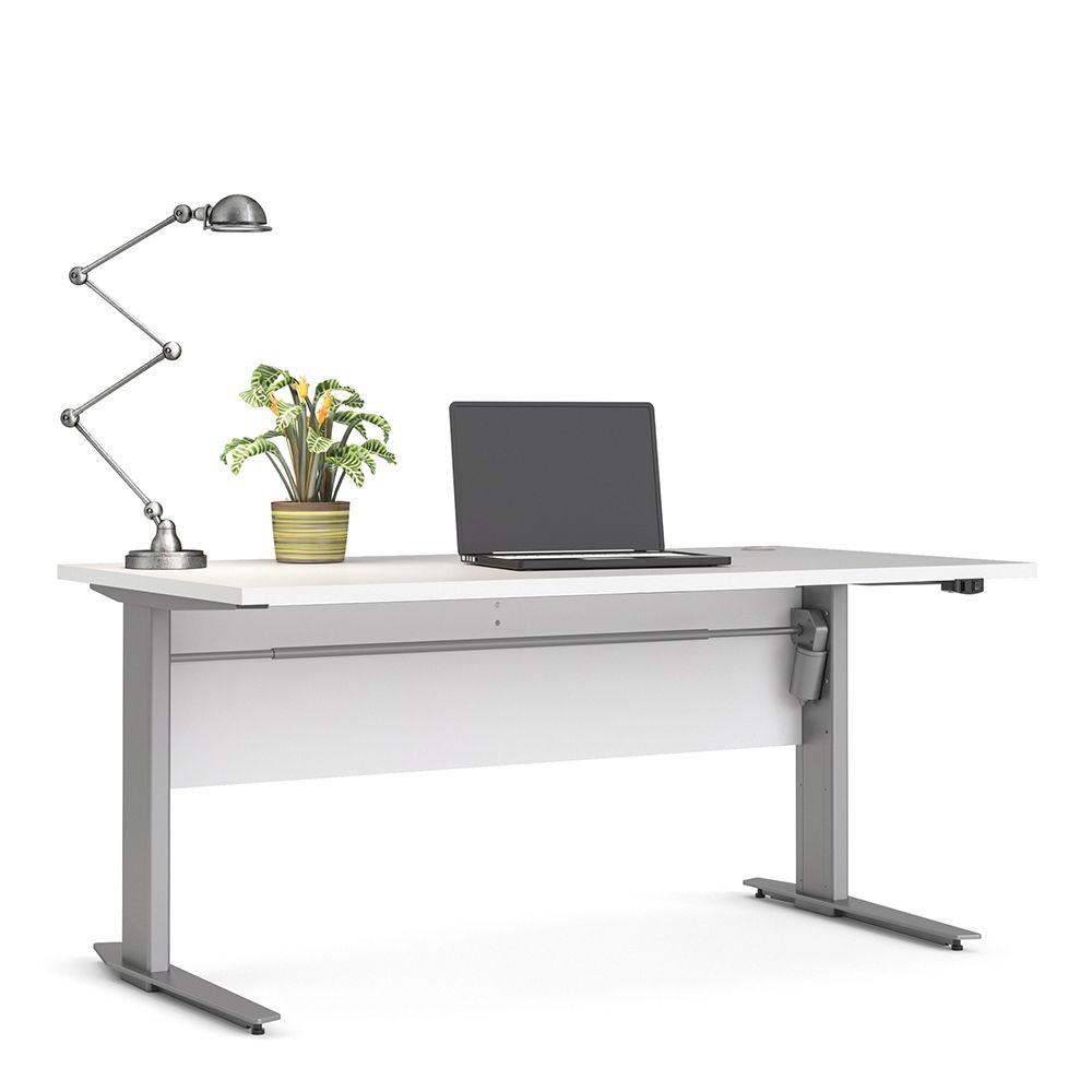 Prima Desk 150cm in White with Height Adjustable Electric Legs (Grey)