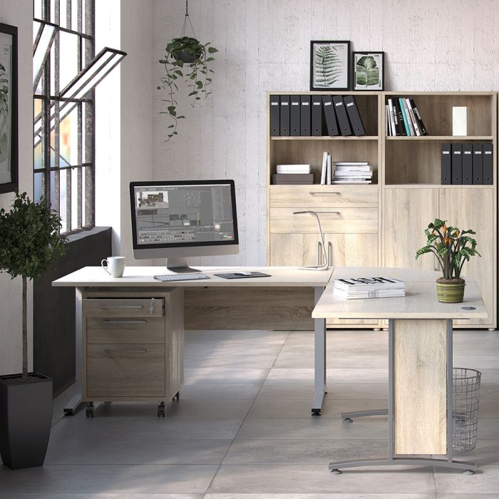 Prima Desk 150cm in Oak with Height Adjustable Electric Legs (White)