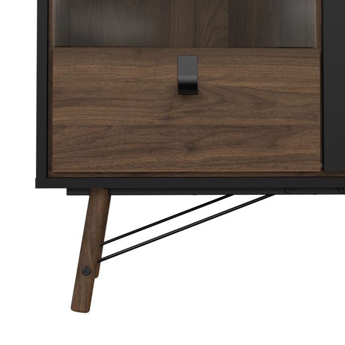 China Cabinet with 1 Door, 1 Glass Door & 1 Drawer in Matt Black Walnut – Ry Collection