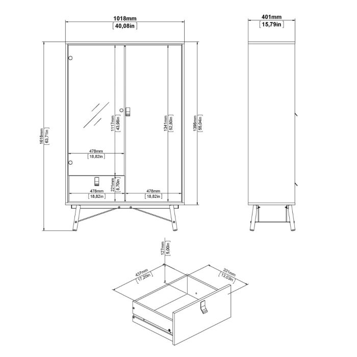 China Cabinet with 1 Door, 1 Glass Door & 1 Drawer in Matt Black Walnut – Ry Collection