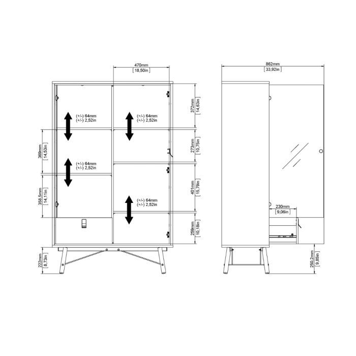 China Cabinet with 1 Door, 1 Glass Door & 1 Drawer in Matt Black Walnut – Ry Collection