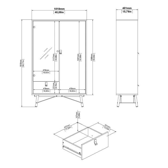 China Cabinet with 1 Door, 1 Glass Door & 1 Drawer in Matt White – Ry Collection