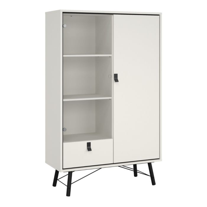 China Cabinet with 1 Door, 1 Glass Door & 1 Drawer in Matt White – Ry Collection