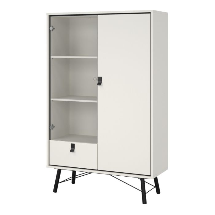 China Cabinet with 1 Door, 1 Glass Door & 1 Drawer in Matt White – Ry Collection