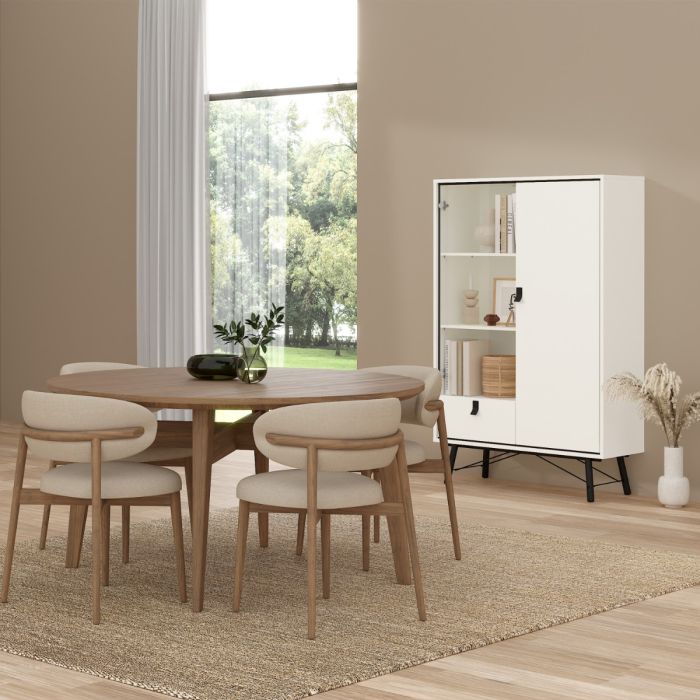 China Cabinet with 1 Door, 1 Glass Door & 1 Drawer in Matt White – Ry Collection