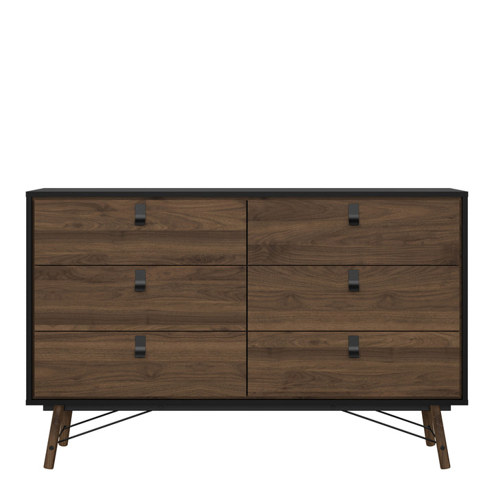 Ry Wide Double Chest 6 Drawers Matt Black Walnut