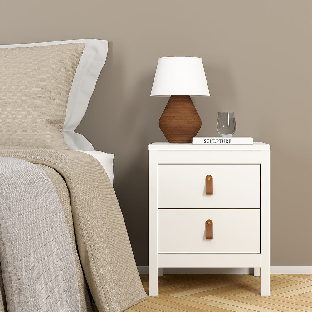 Barcelona Package - Bedside Table 2 Drawers + Chest 5 Drawers + Wardrobe with 2 Doors in White