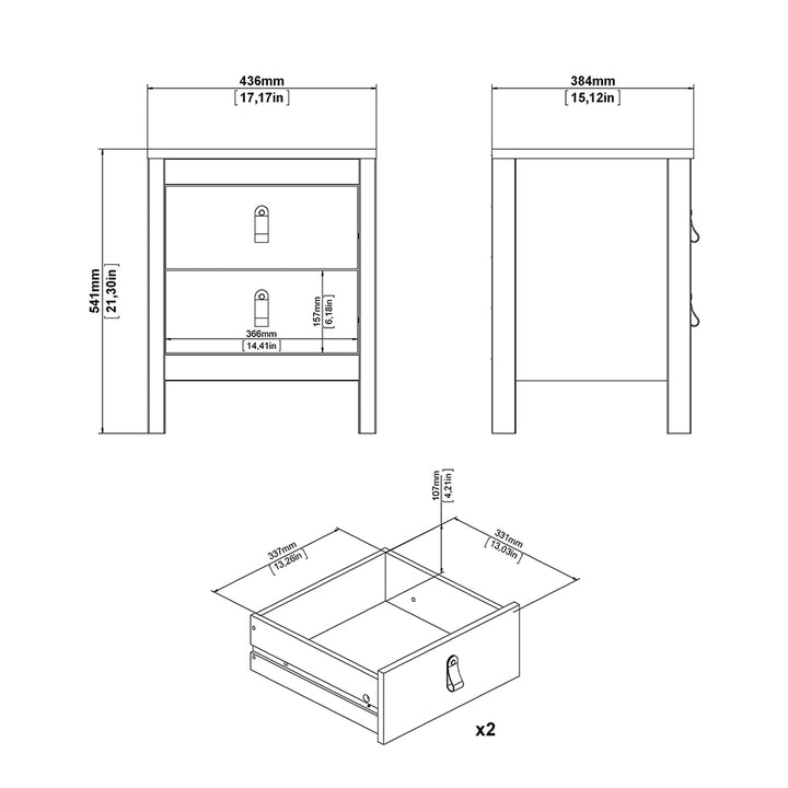 Barcelona Package - Bedside Table 2 Drawers + Chest 5 Drawers + Wardrobe with 2 Doors in White
