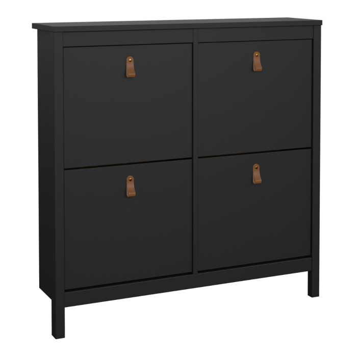 Barcelona Shoe Cabinet with 4 Flip-Down Doors in Matte Black