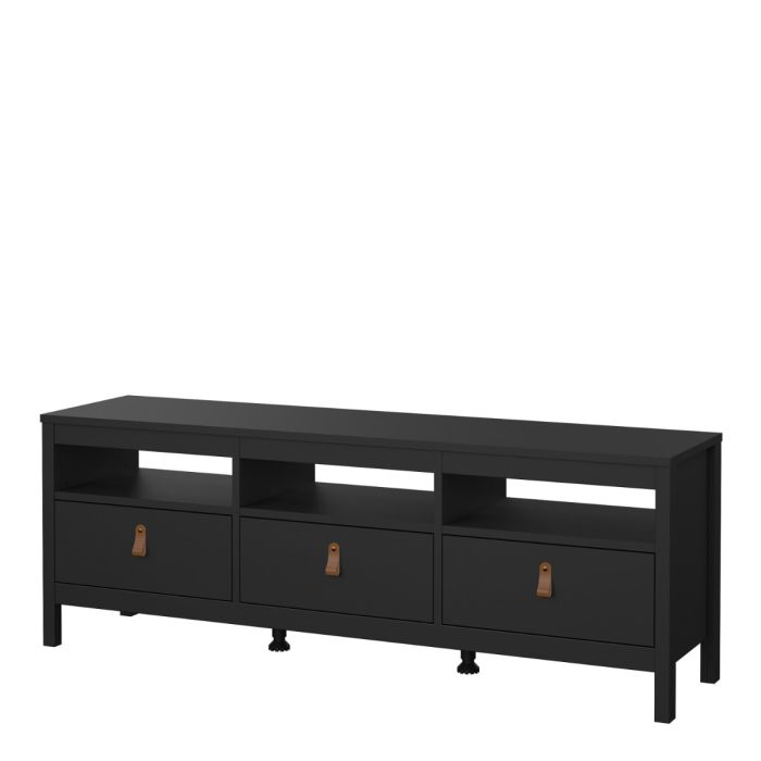 Barcelona TV Unit with 3 Drawers in Matte Black Finish