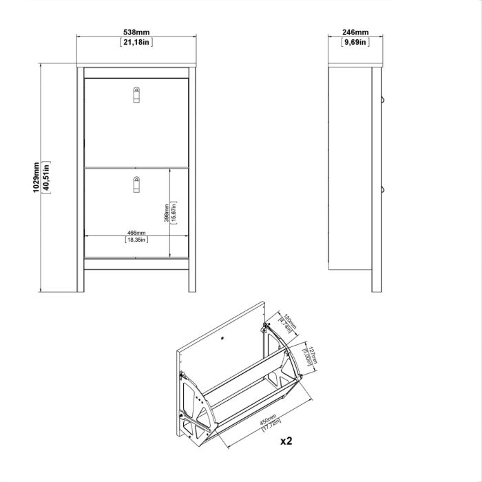 Barcelona Shoe Cabinet with 2 Flip-Down Doors in Jackson Hickory Oak