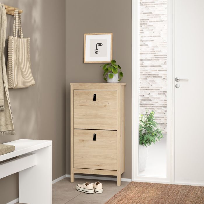 Barcelona Shoe Cabinet with 2 Flip-Down Doors in Jackson Hickory Oak