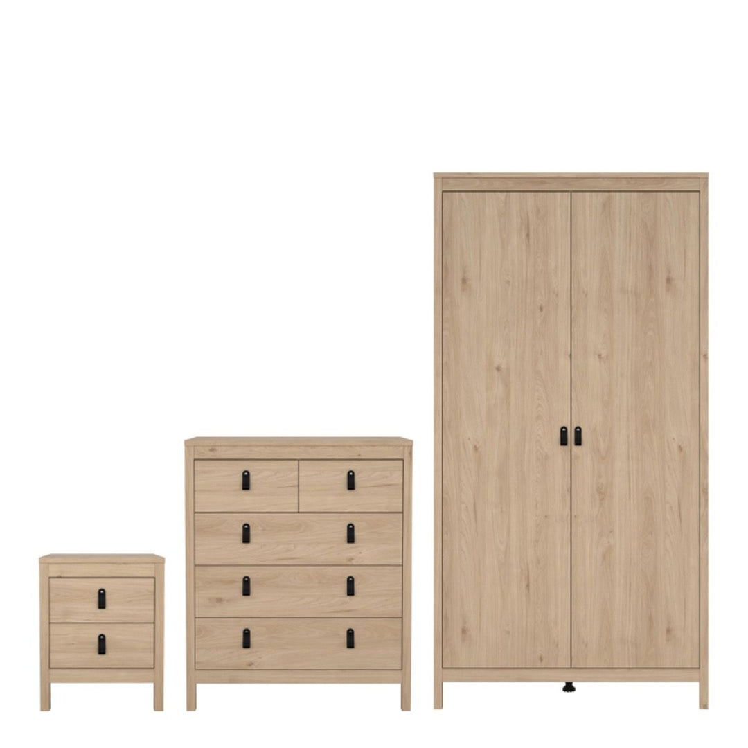 Barcelona Bedroom Package 2 Drawer Bedside 5 Drawer Chest 2 Door Wardrobe in Jackson Hickory Oak