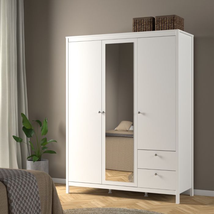 Madrid Wardrobe with 2 Doors 1 Mirror Door 2 Drawers White