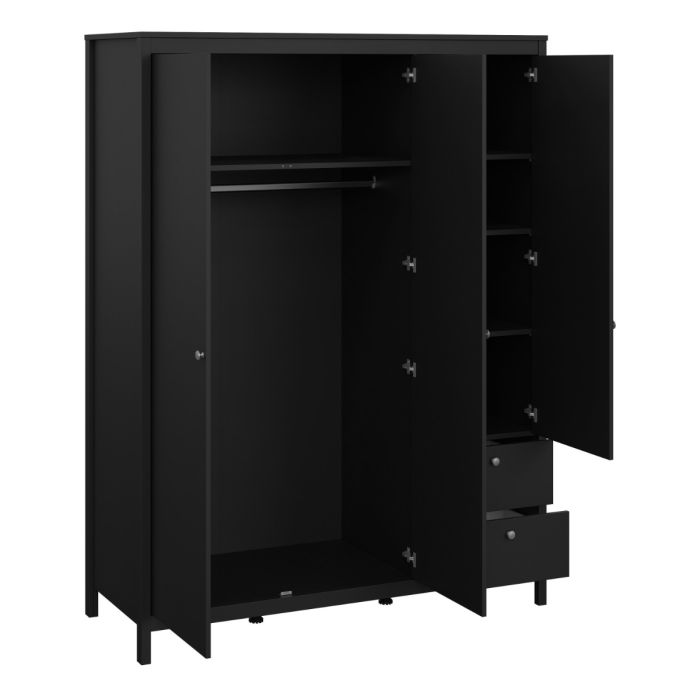Madrid Wardrobe with 2 Doors 1 Mirror Door 2 Drawers Matt Black