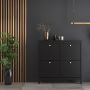 Madrid Shoe Cabinet with 4 Flip-Down Doors in Matte Black